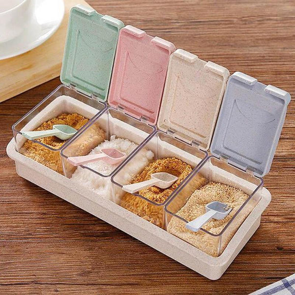 4 Grid Kitchen Creative Transparent Seasoning Cans Kitchen Cylindra Spice Rack Condiment Bottles Pepper