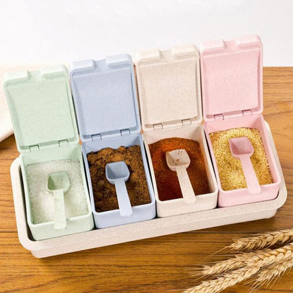 4 Grid Kitchen Creative Transparent Seasoning Cans Kitchen Cylindra Spice Rack Condiment Bottles Pepper
