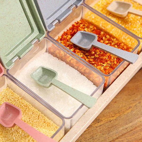 4 Grid Kitchen Creative Transparent Seasoning Cans Kitchen Cylindra Spice Rack Condiment Bottles Pepper